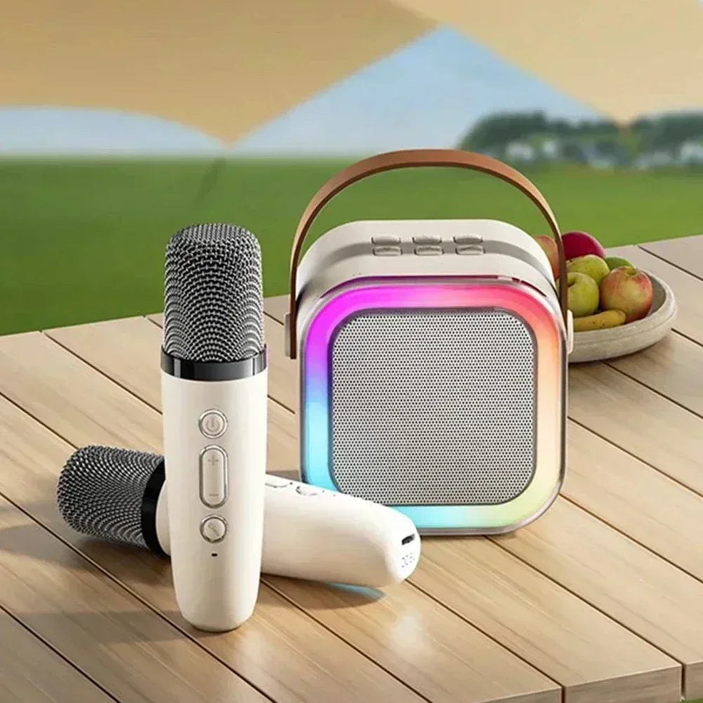 K12 Wireless Bluetooth Speaker Multifunction with 2 Microphone Mic RGB Portable Music Player Karaoke Machine for Child Home Gift