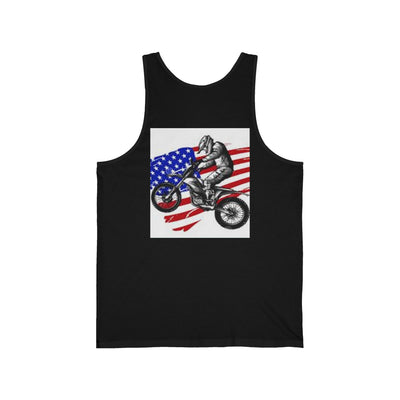 Biker Patriotic Jersey Tank | Unisex Graphic Tee for Independence Day, Summer, Bike Events, Gift for Riders, Casual Wear