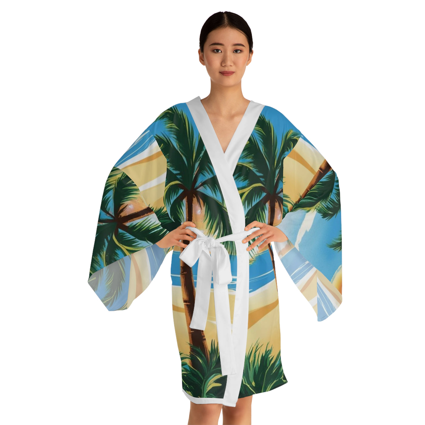 Tropical Paradise Long Sleeve Kimono Robe | Beach Vibes, Summer Cover-Up, Resort Wear, Vacation Essential, Relaxation Lounge Wear