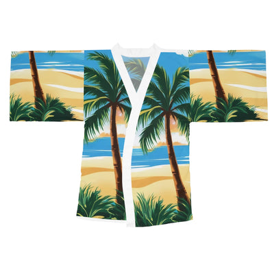 Tropical Paradise Long Sleeve Kimono Robe | Beach Vibes, Summer Cover-Up, Resort Wear, Vacation Essential, Relaxation Lounge Wear