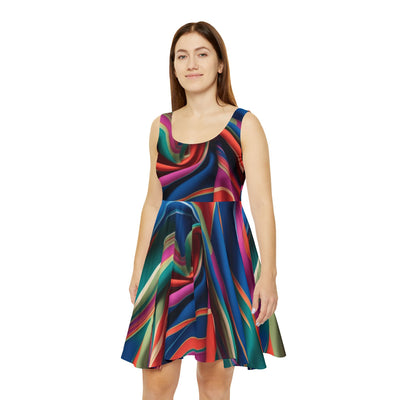 Vibrant Women's Skater Dress, Colorful AOP Dress for Parties, Summer Fashion, Casual Wear, Festival Attire