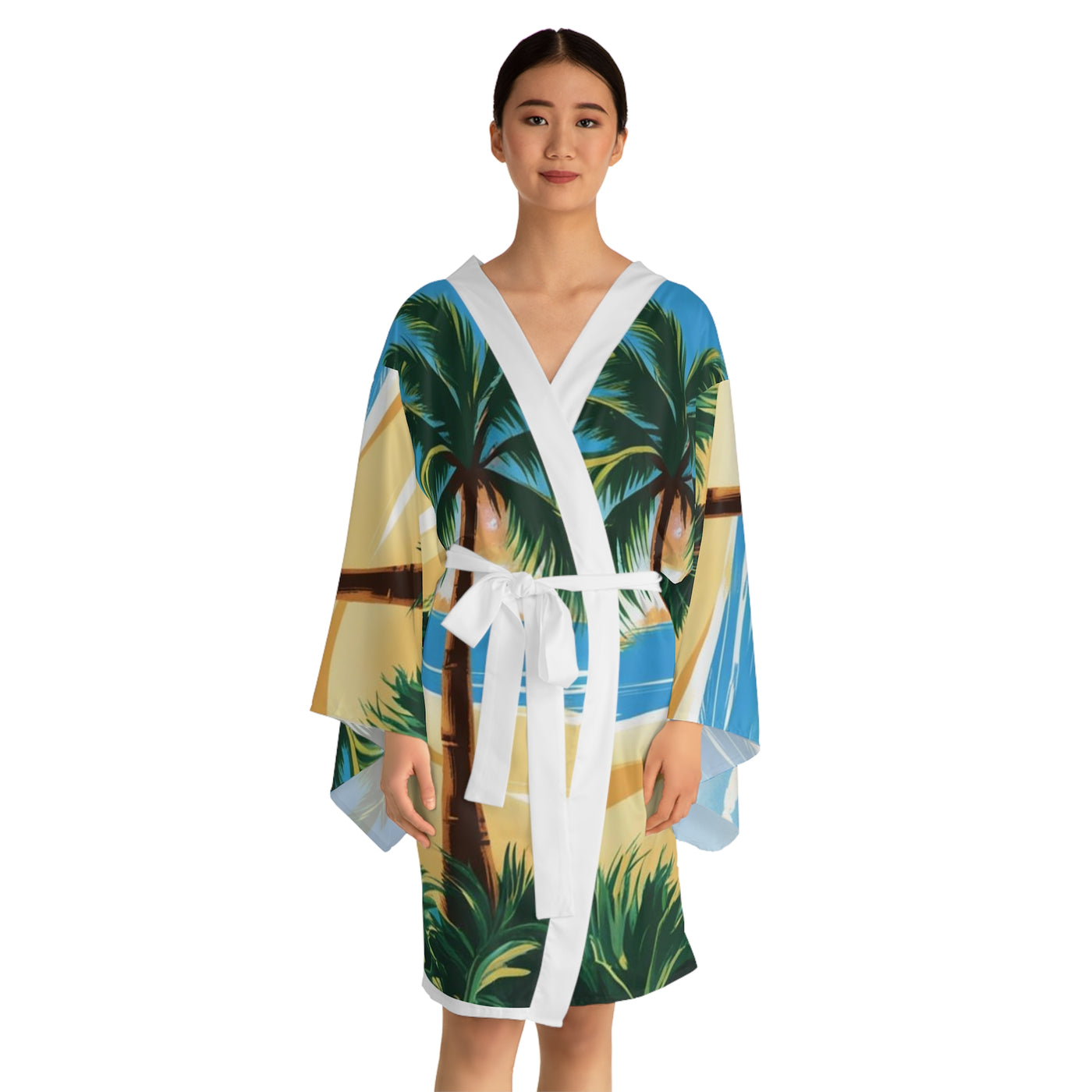 Tropical Paradise Long Sleeve Kimono Robe | Beach Vibes, Summer Cover-Up, Resort Wear, Vacation Essential, Relaxation Lounge Wear