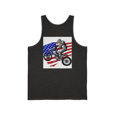 Biker Patriotic Jersey Tank | Unisex Graphic Tee for Independence Day, Summer, Bike Events, Gift for Riders, Casual Wear