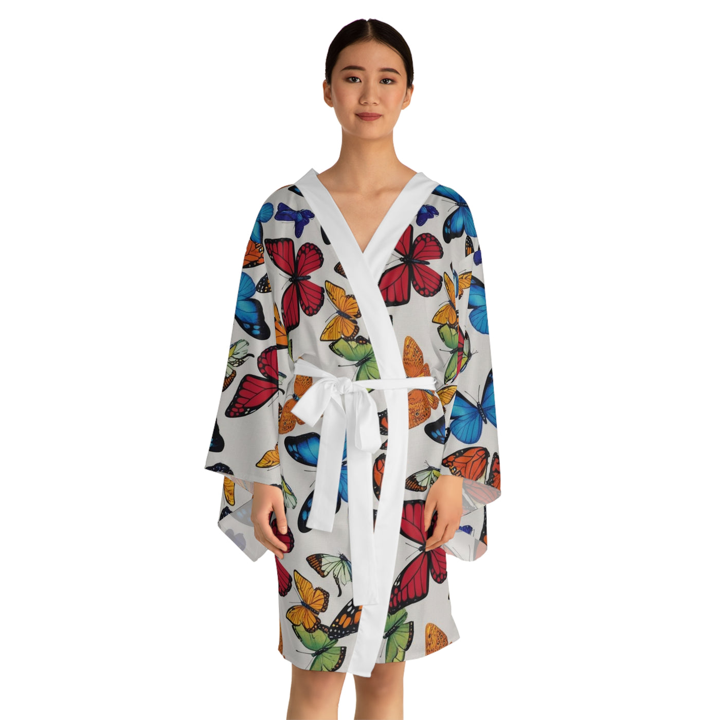 Butterfly Pattern Long Sleeve Kimono Robe | Relaxed Style, Perfect for Lounging, Gift for Her, Spa Day, Spring Fashion, Homewear