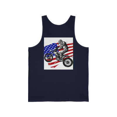 Biker Patriotic Jersey Tank | Unisex Graphic Tee for Independence Day, Summer, Bike Events, Gift for Riders, Casual Wear
