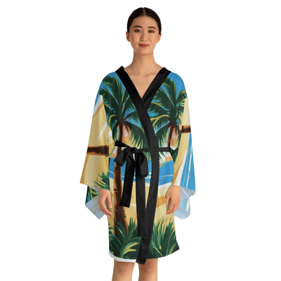 Tropical Paradise Long Sleeve Kimono Robe | Beach Vibes, Summer Cover-Up, Resort Wear, Vacation Essential, Relaxation Lounge Wear