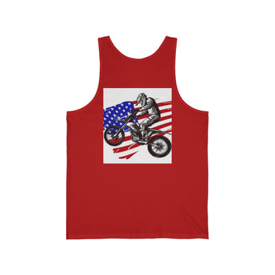 Biker Patriotic Jersey Tank | Unisex Graphic Tee for Independence Day, Summer, Bike Events, Gift for Riders, Casual Wear