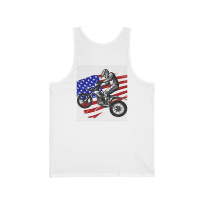 Biker Patriotic Jersey Tank | Unisex Graphic Tee for Independence Day, Summer, Bike Events, Gift for Riders, Casual Wear