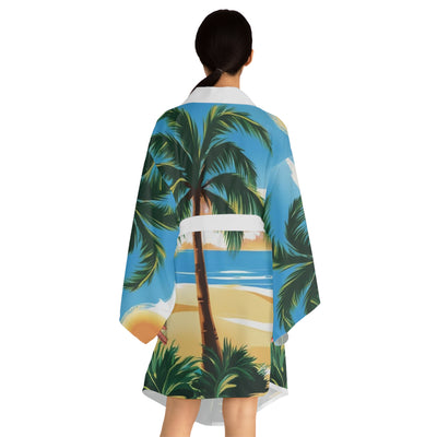 Tropical Paradise Long Sleeve Kimono Robe | Beach Vibes, Summer Cover-Up, Resort Wear, Vacation Essential, Relaxation Lounge Wear