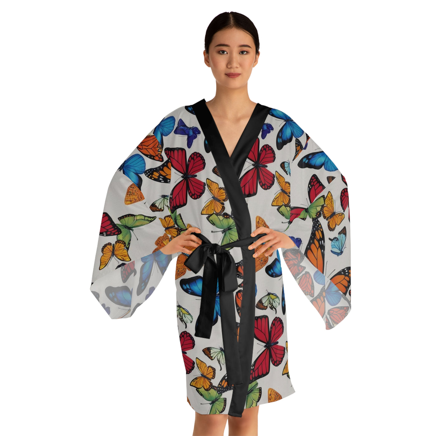 Butterfly Pattern Long Sleeve Kimono Robe | Relaxed Style, Perfect for Lounging, Gift for Her, Spa Day, Spring Fashion, Homewear