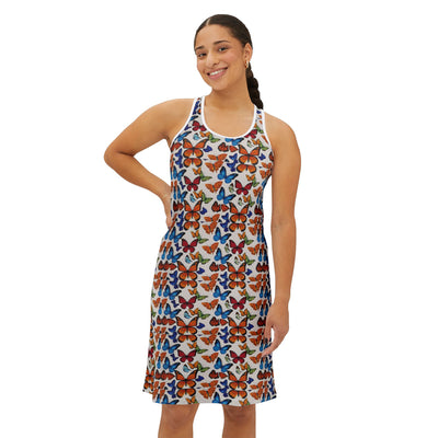 Colorful Butterfly Pattern Women's Racerback Dress, Casual Summer Dress, Beachwear, Garden Party Dress, Gift for Her