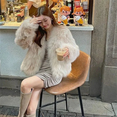 Women Outerwear 2024 Winter Internet Celebrity Explosion Street Lazy Style Environmentally Friendly fox fur Imitation fur Plush