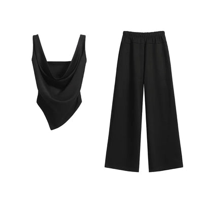 Casual Suit Women's Spring/Summer Swing Collar Camisole Top High Waist Wide Leg Long Pants Two-piece Set Fashion Female Clothes