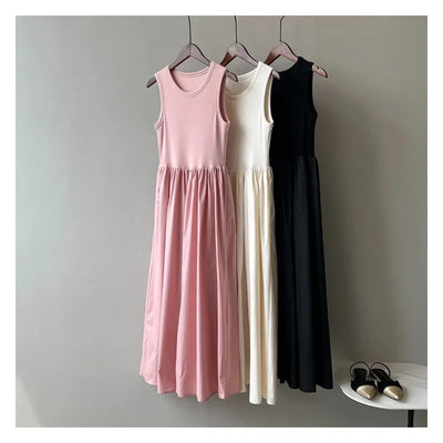 Vestidos De Mujer Slim Vest Pink Sleeveless Knitted Dress New Maxi Dresses for Women Robe Femme Tank Black
