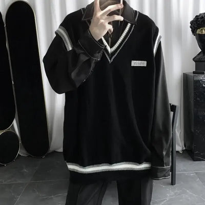 Waistcoat Loose Fit Sweater Man V Neck Sleeveless Streetwear New In Knit Vests for Men Designer High Quality Clothing Deals 2024