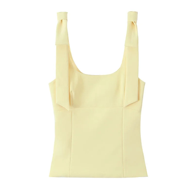 TRAF Yellow Crop Top Women Summer Sleeveelss Butterfly Top Woman Cuteore Bow White Camisole Top Backless Women's Tanks Top 088