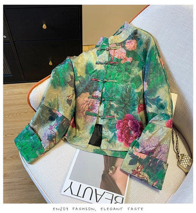Women's Jacket Outerwears  New Chinese Light National Wind Jacquard Jacket Women's Spring Tang Suit Buckle High-end Retro Coat