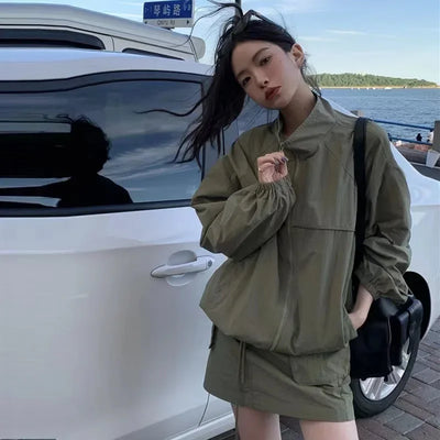 Casual Sportswear Suit Female 2024summer Thin Outerwear Sunscreen Clothes Jacket Short Skirt 2 Piece Sets Women Outfit Dress