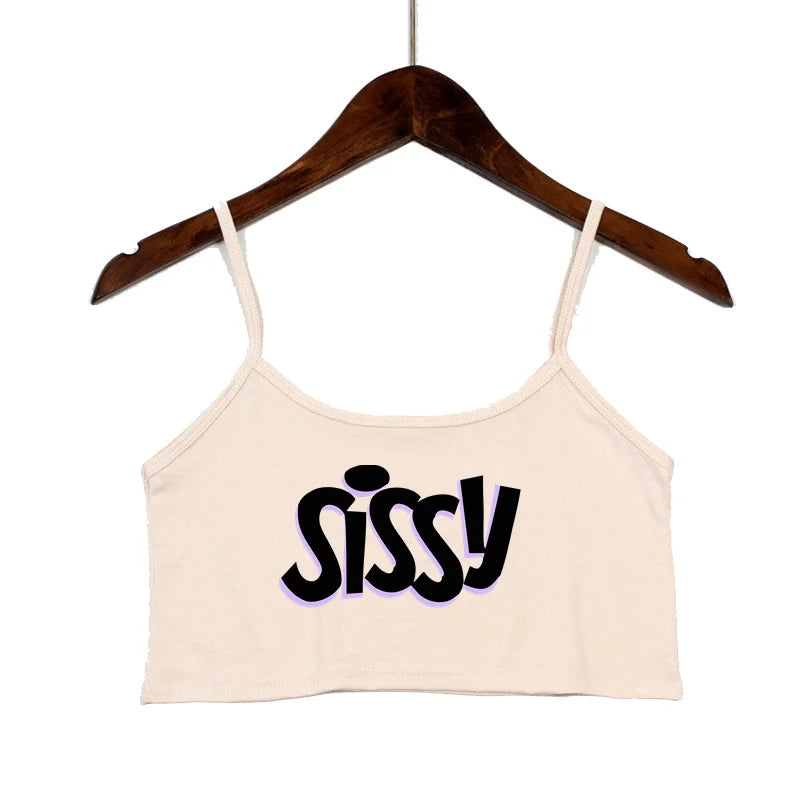 SISSY Letters Top Women Summer Sling Tube Top Sexy Seamless Sexy Sleeveless Tank Top Summer Camis Backless Camisole Crop Top