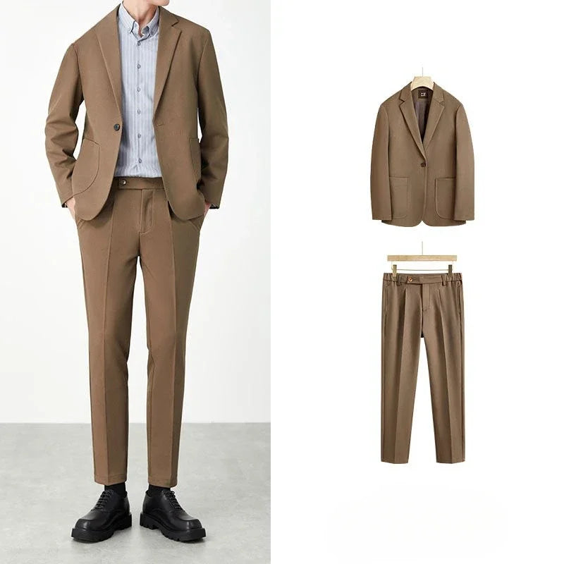Casual 2 Piece Outfit Set Male Formal Full Men's Suits and Blazers Solid Color Dress Luxury Spring Autumn Gentleman Ceremony