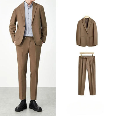Casual 2 Piece Outfit Set Male Formal Full Men's Suits and Blazers Solid Color Dress Luxury Spring Autumn Gentleman Ceremony