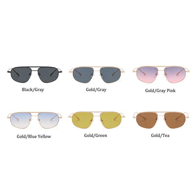 Retro Alloy Sunglasses Women New Vintage Small Metal Frame Pilot Sun Glasses Ladies Punk Double Dridge Shades Eyewear UV400