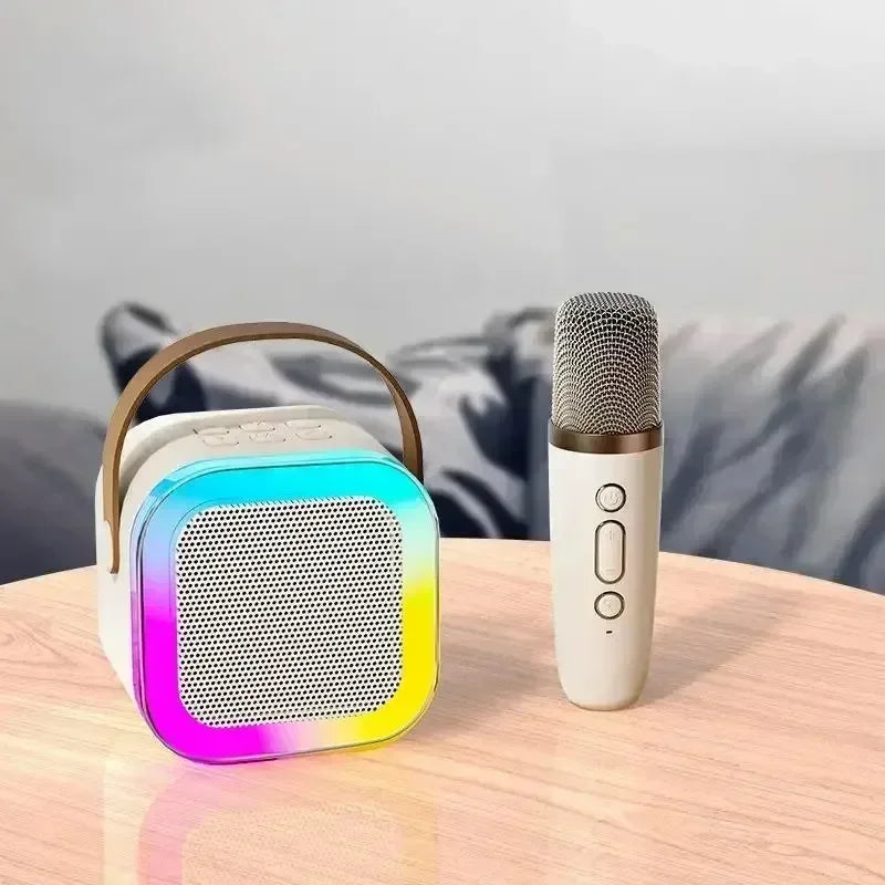 K12 Wireless Bluetooth Speaker Multifunction with 2 Microphone Mic RGB Portable Music Player Karaoke Machine for Child Home Gift