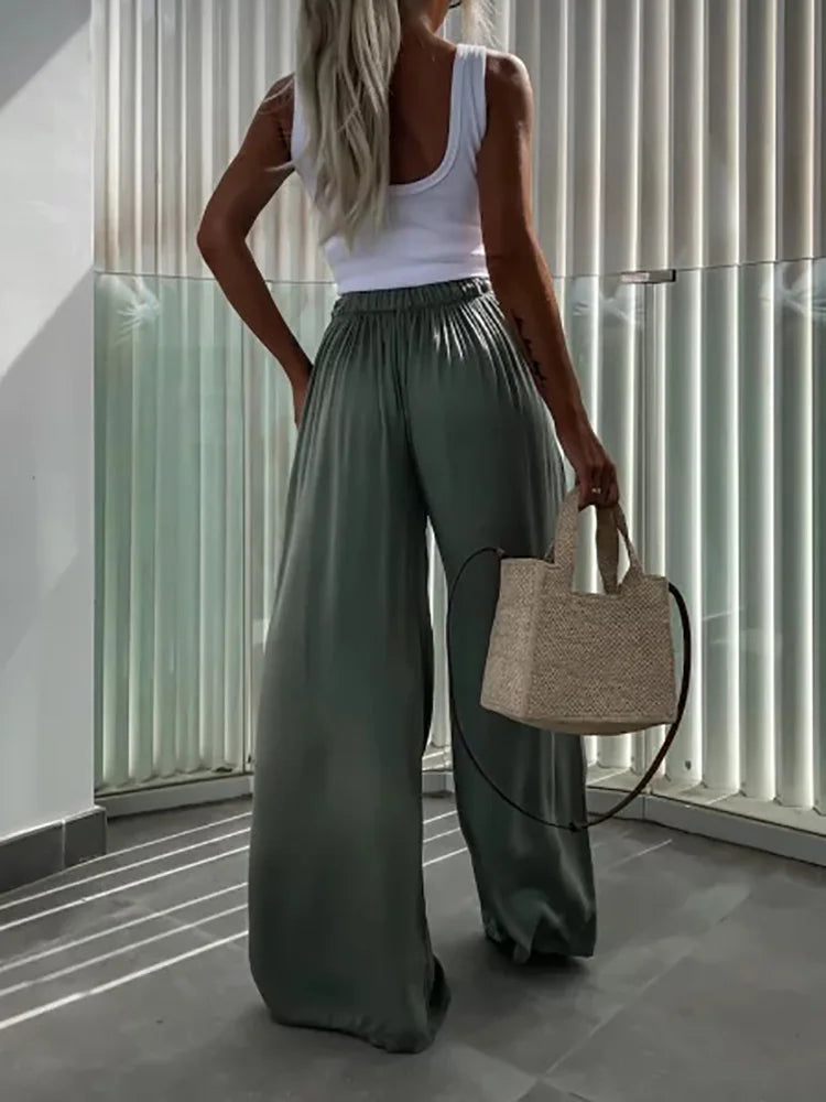 Loose Loungewear Wide Leg Pants, Women Spring Summer All Match Fashion Trousers, 2024 High Elastic Waist Ladies Pants Streetwear
