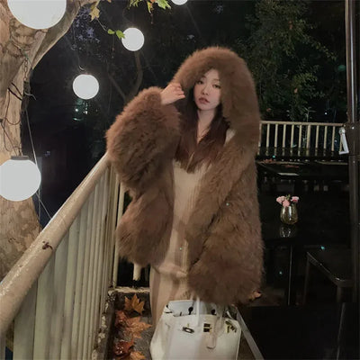 Women Outerwear 2024 Winter Internet Celebrity Explosion Street Lazy Style Environmentally Friendly fox fur Imitation fur Plush