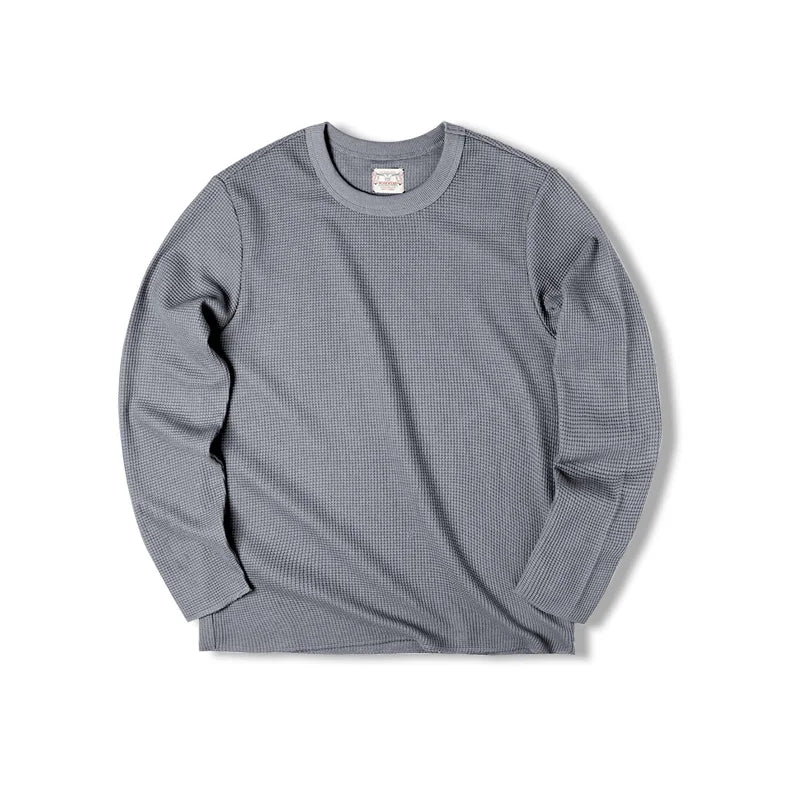 Maden Workwear Japanese Vintage Heavyweight 300g Waffle Round Neck T-shirt Sweater Long Sleeve Shirt For Men