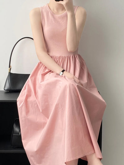 Vestidos De Mujer Slim Vest Pink Sleeveless Knitted Dress New Maxi Dresses for Women Robe Femme Tank Black