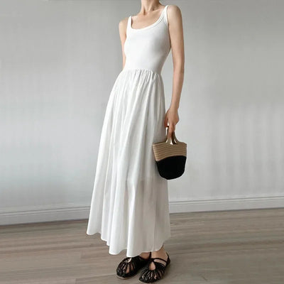 Elegant Hepburn Style Midi Dress Women Summer Fashion Streetwear Sleeveless A Line Dress Ladies Korean Party All Match Vestidos