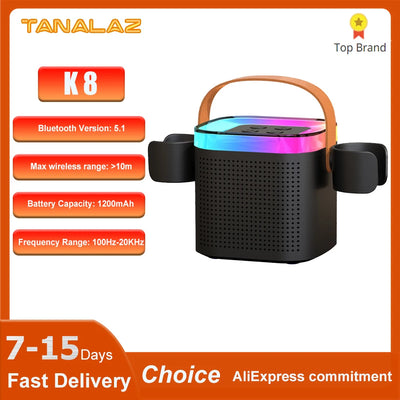 TANALAZ K8 Karaoke Machine Portable Bluetooth 5.1 PA Speaker System with 1-2 Wireless Microphones Home Family Singing Child  Gif