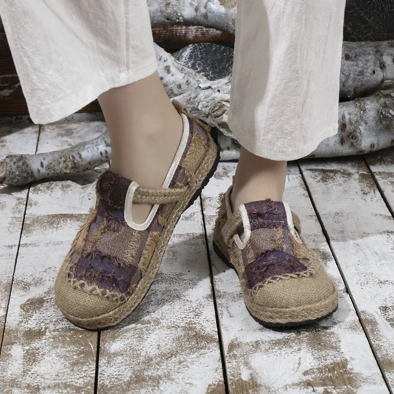 Casual Woman Shoe Female Footwear Shallow Mouth Soft Slip-on All-Match Dress Breathable Slip on Retro Fisherman Flat Fabric