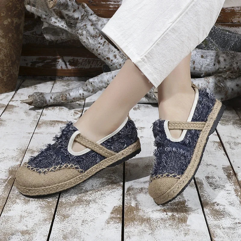 Casual Woman Shoe Female Footwear Shallow Mouth Soft Slip-on All-Match Dress Breathable Slip on Retro Fisherman Flat Fabric