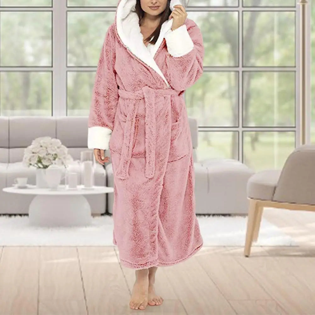 Loungewear  Trendy Plus Size Tight Waist Autumn Winter Bathrobe Soft Women Nightgown Plush   for Home