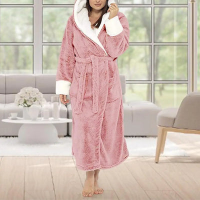Loungewear  Trendy Plus Size Tight Waist Autumn Winter Bathrobe Soft Women Nightgown Plush   for Home