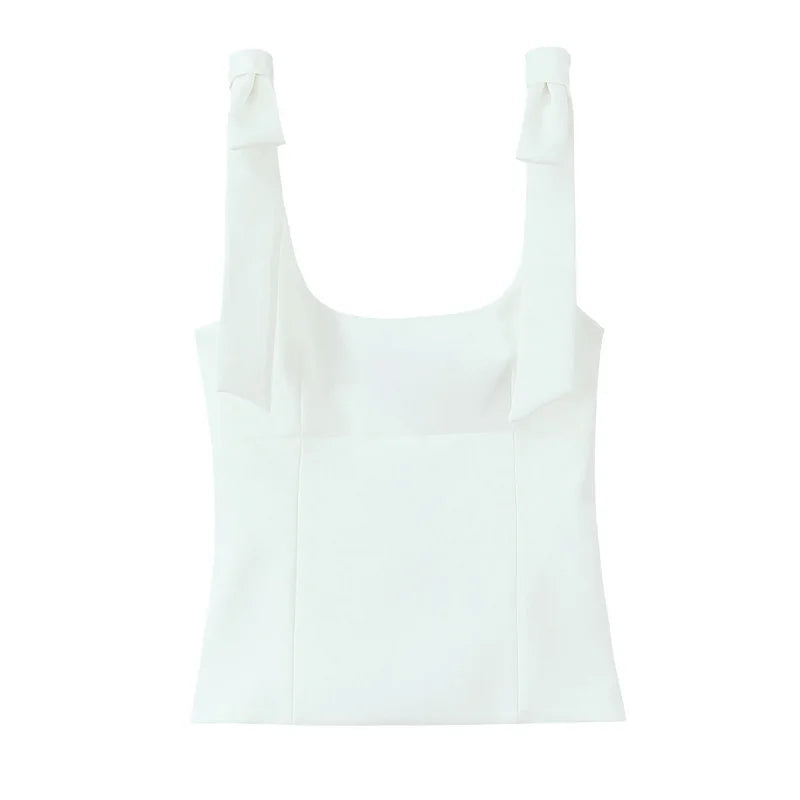 TRAF Yellow Crop Top Women Summer Sleeveelss Butterfly Top Woman Cuteore Bow White Camisole Top Backless Women's Tanks Top 088