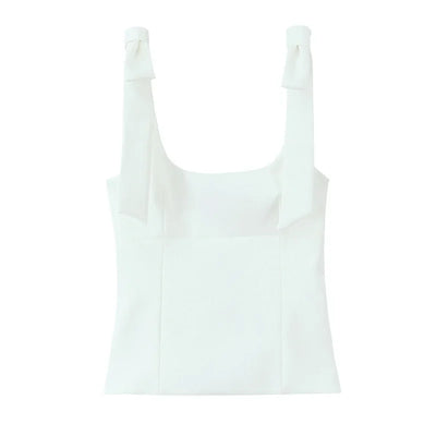 TRAF Yellow Crop Top Women Summer Sleeveelss Butterfly Top Woman Cuteore Bow White Camisole Top Backless Women's Tanks Top 088