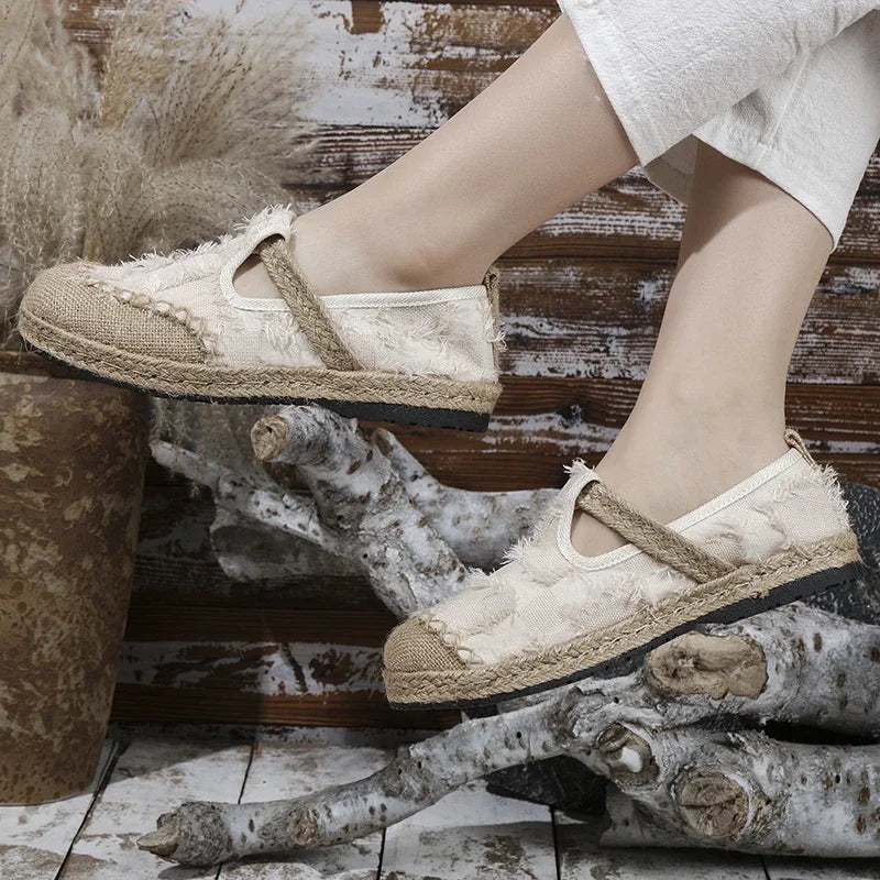 Casual Woman Shoe Female Footwear Shallow Mouth Soft Slip-on All-Match Dress Breathable Slip on Retro Fisherman Flat Fabric
