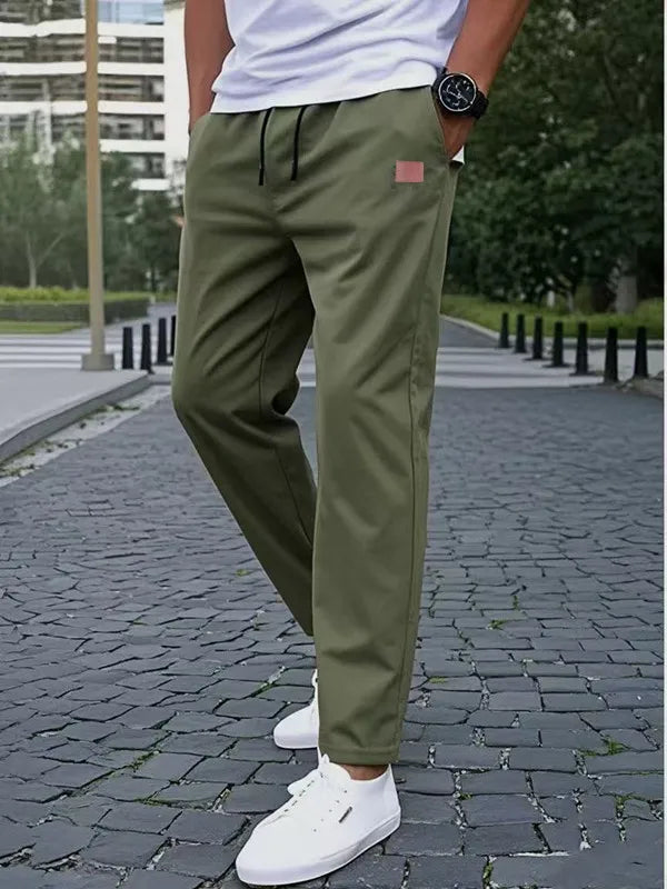 2025European men's casual workwear sports pants with drawstring at waist, jogging and hiking, loose pants with multiple pockets