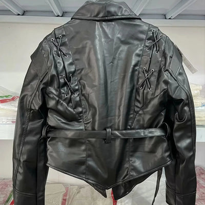 Casual Wear For Women Lapel Belt Jacket Autumn Motorcycle Coat Vacation Fashion Casual Belted Outerwear Outerwear