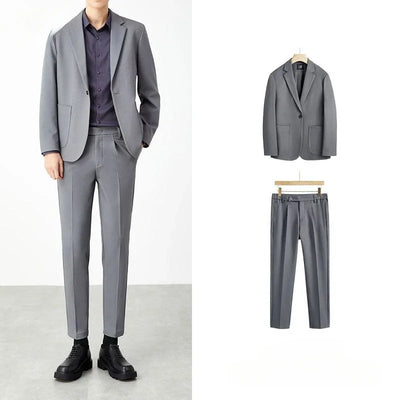 Casual 2 Piece Outfit Set Male Formal Full Men's Suits and Blazers Solid Color Dress Luxury Spring Autumn Gentleman Ceremony