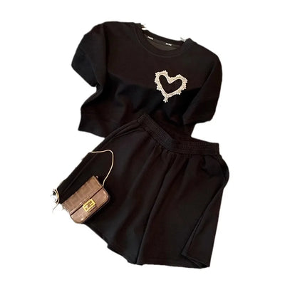 Casual Sports Suit For Women, Summer Casual Two-piece Set, Fashionable Age-reducing Short-sleeved Shorts Two-piece Set For Women
