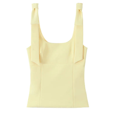 TRAF Yellow Crop Top Women Summer Sleeveelss Butterfly Top Woman Cuteore Bow White Camisole Top Backless Women's Tanks Top 088