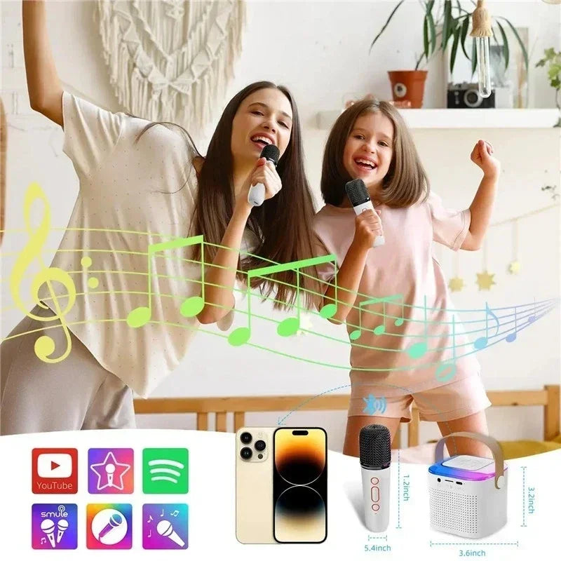 Y1 Wireless Dual Microphones Karaoke Machine KTV DSP System Bluetooth 5.3 PA Speaker HIFI Stereo Surround RGB Colorful LED Light