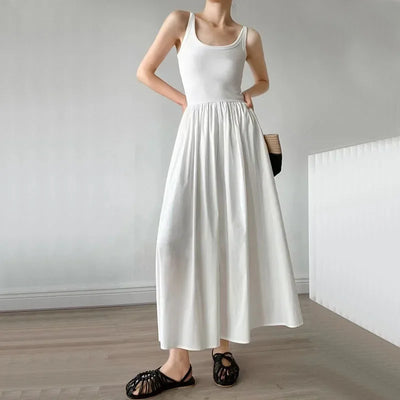 Elegant Hepburn Style Midi Dress Women Summer Fashion Streetwear Sleeveless A Line Dress Ladies Korean Party All Match Vestidos