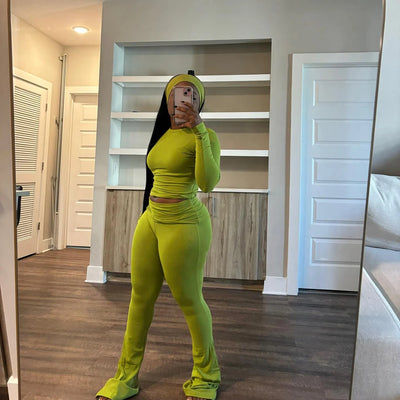 2 Two Piece Lounge Wear for Women 2024 Loungewear With Headband Yoga Outfit Long Sleeve Tops and Flare Pants Sets Tracksuit