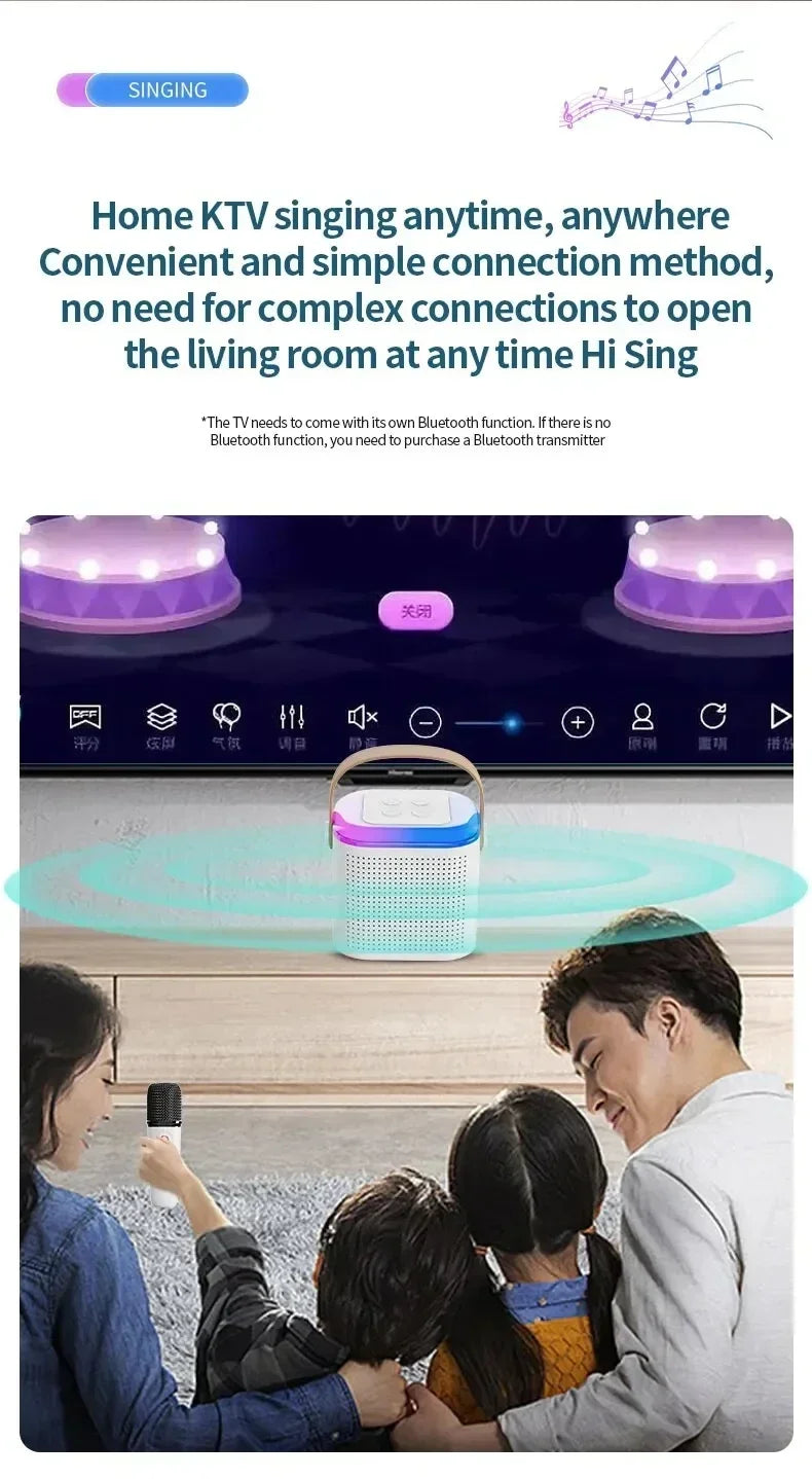 Y1 Wireless Dual Microphones Karaoke Machine KTV DSP System Bluetooth 5.3 PA Speaker HIFI Stereo Surround RGB Colorful LED Light
