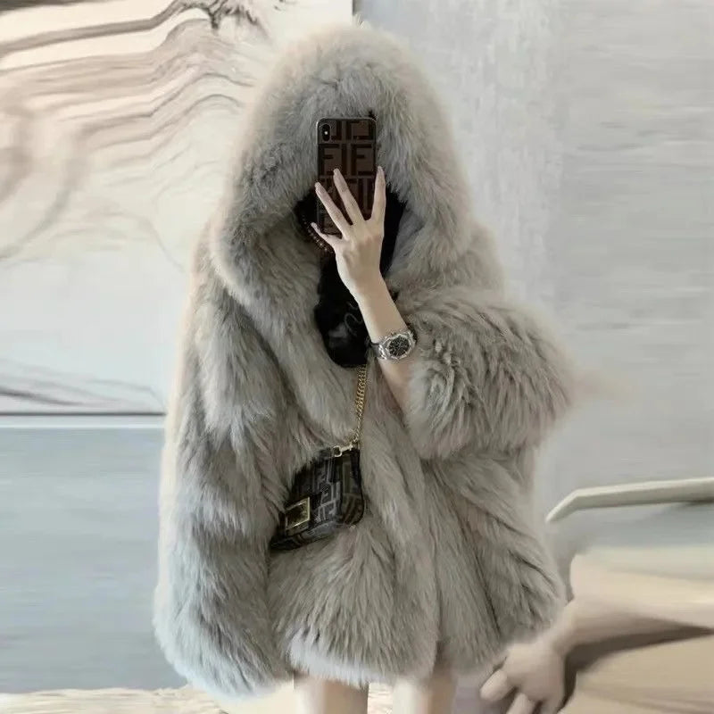 Women Outerwear 2024 Winter Internet Celebrity Explosion Street Lazy Style Environmentally Friendly fox fur Imitation fur Plush